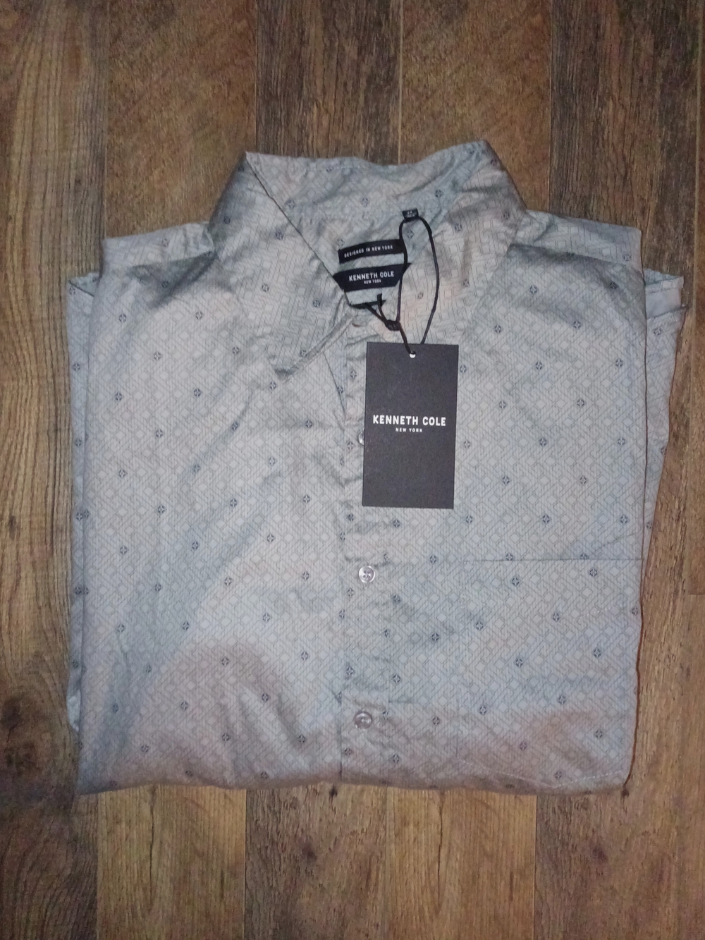 Kenneth Cole Men’s Light Gray Dot-Print Button Down Shirt